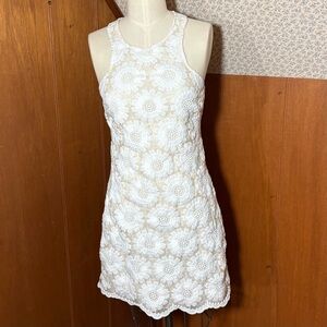 Sleeveless White Floral Lace Shift Dress Size 2